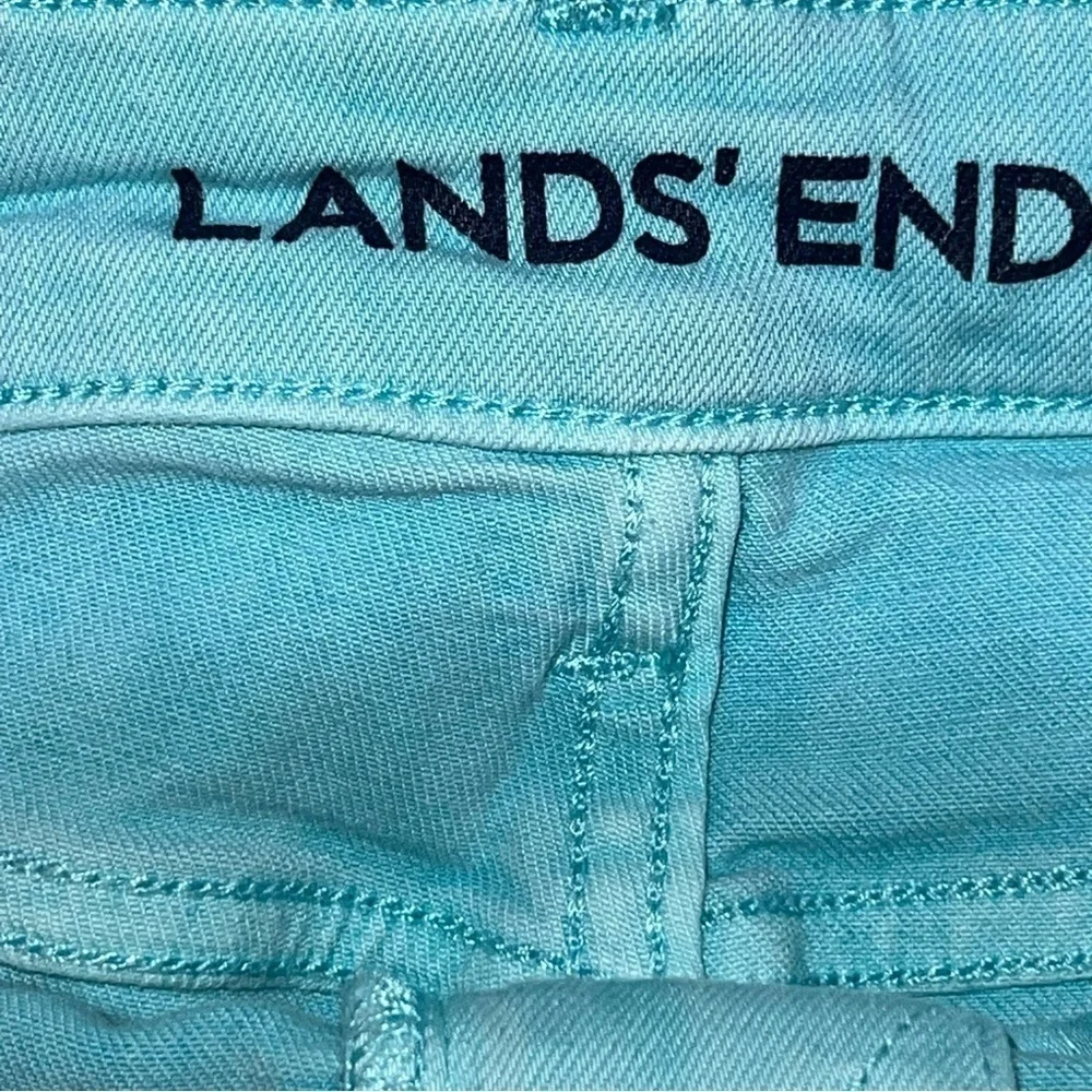 Lands’ End Women’s Mid Rise Roll Cuff Jean Shorts, Size 10, Aqua Blue